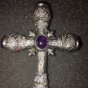 9.25 Antique Cross with 5 Amethyst quartz